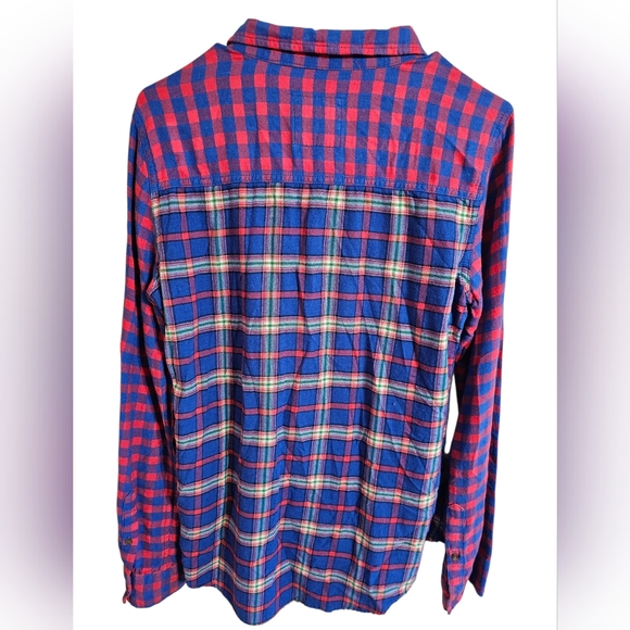 Abercrombie & Fitch Women's Plaid Flannel Shirt Medium Blue Red Y2K Moose Icon - Picture 3 of 6